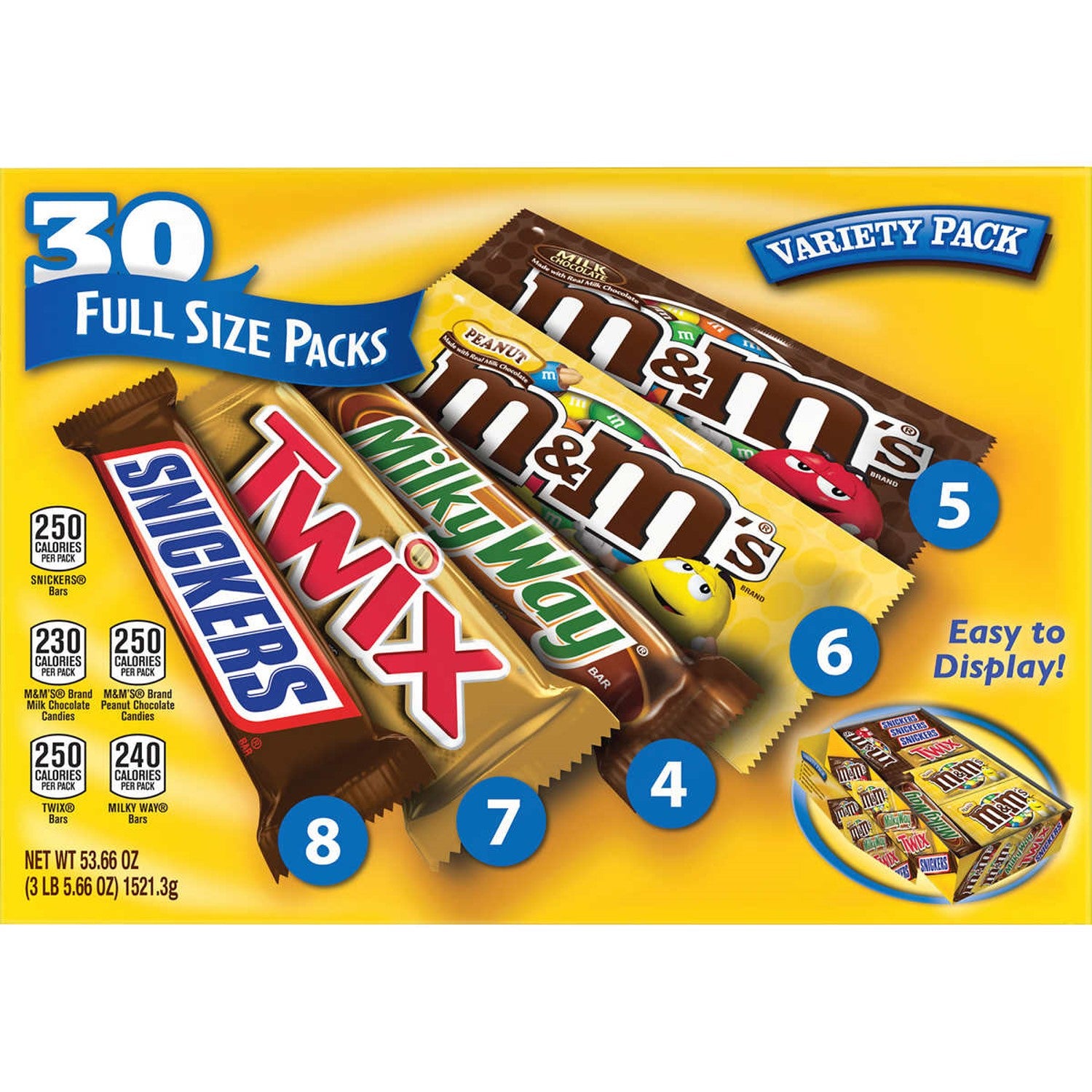 SNICKERS, M&M'S Caramel, TWIX & MILKY WAY Caramel Lovers Chocolate Candy  Variety Pack - 33.43 oz/55ct