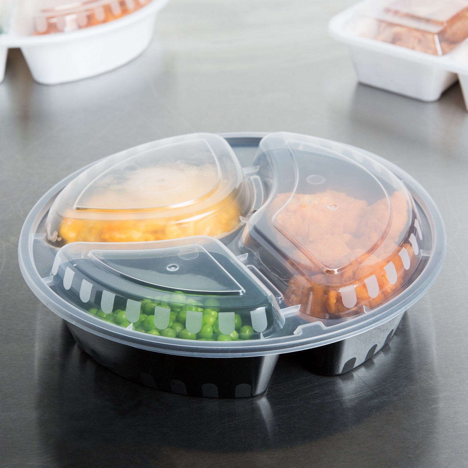 Yocup Company: 39oz 3 Compartment Black Rectangular Plastic Take-Out  Container w/ Clear Lid - 150 sets